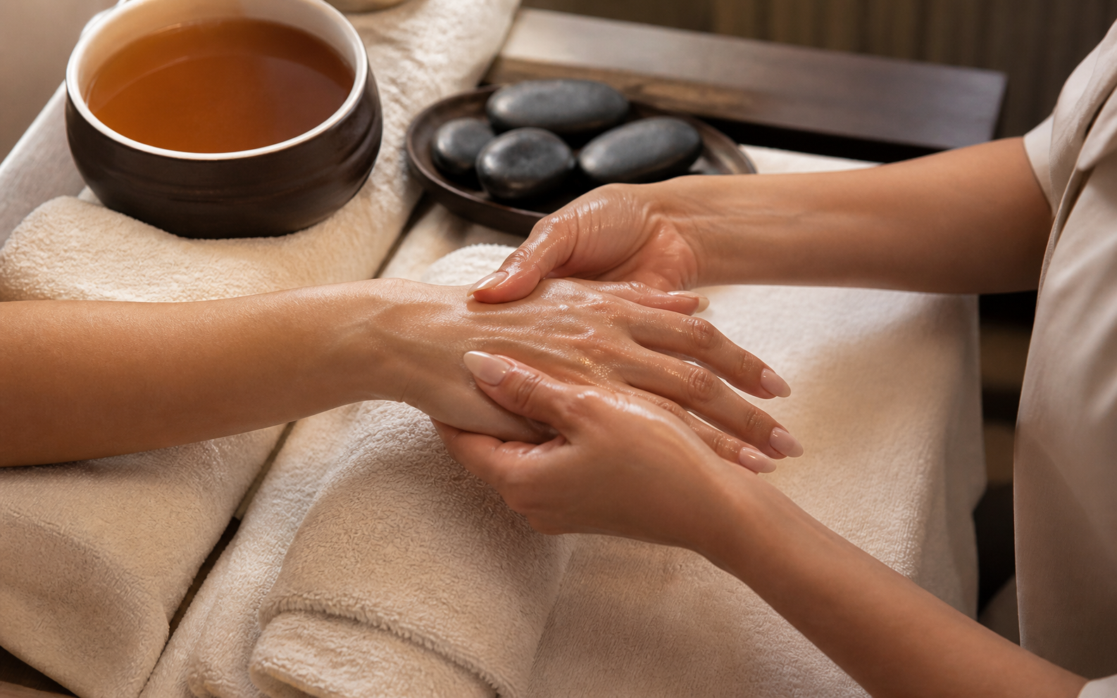 Deluxe manicure with hand massage, hot stones and paraffin care at PS Nails and Spa