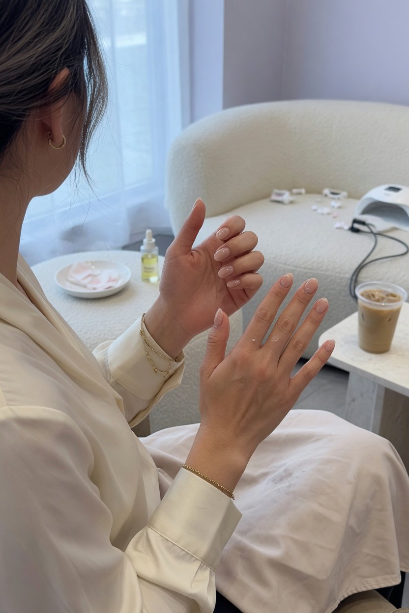Warm and serene cream-toned nail salon interior